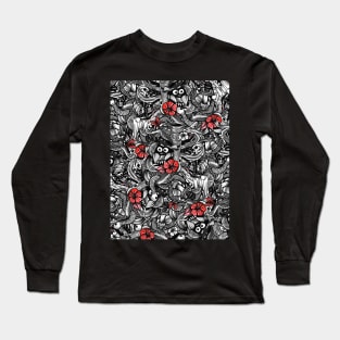 Doodle Bones and Red Flowers Long Sleeve T-Shirt